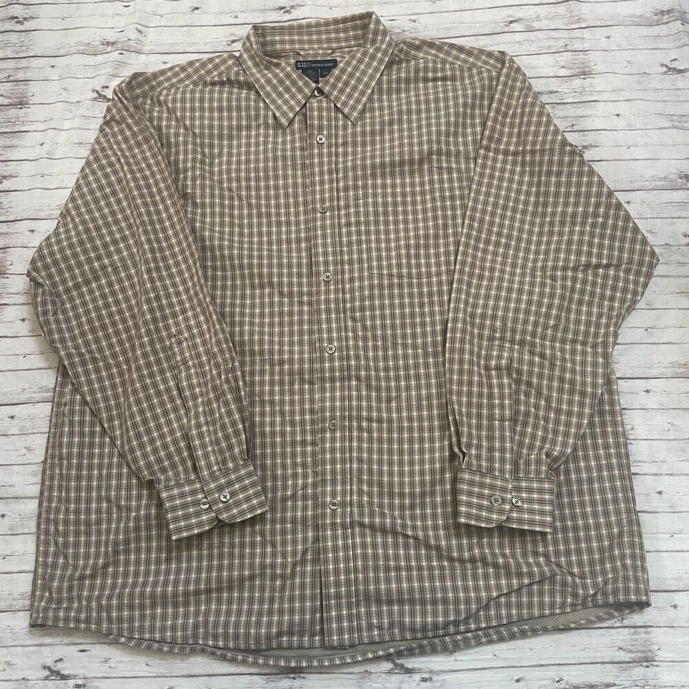 5.11 Tactical Series Plaid Long Sleeve Button Down Shirt Men's Size 2XL Brown